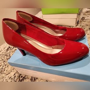 Bright red glossy heels